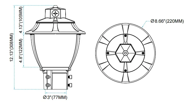 LED Bahçe Işığı Düzenlenebilir Anti-Şok IP65 48/64/80W Su geçirmez 130lm/W Fener Siyah ve Beyaz Çim 4