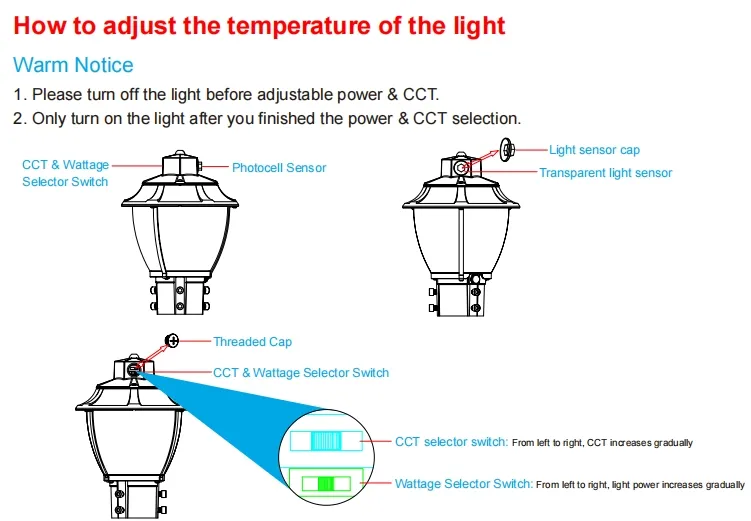 LED Bahçe Işığı Düzenlenebilir Anti-Şok IP65 48/64/80W Su geçirmez 130lm/W Fener Siyah ve Beyaz Çim 7