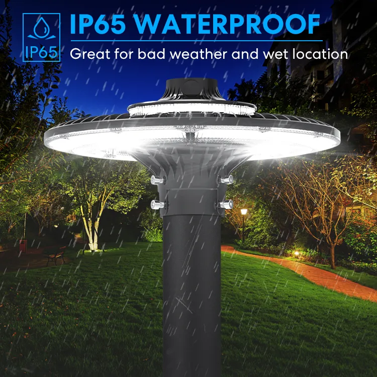 LED Bahçe Işığı Düzenlenebilir 150W IP65 İçinde Su geçirmez 130lm/W Yuvarlak Siyah Avlu Park Yard Post Top 2