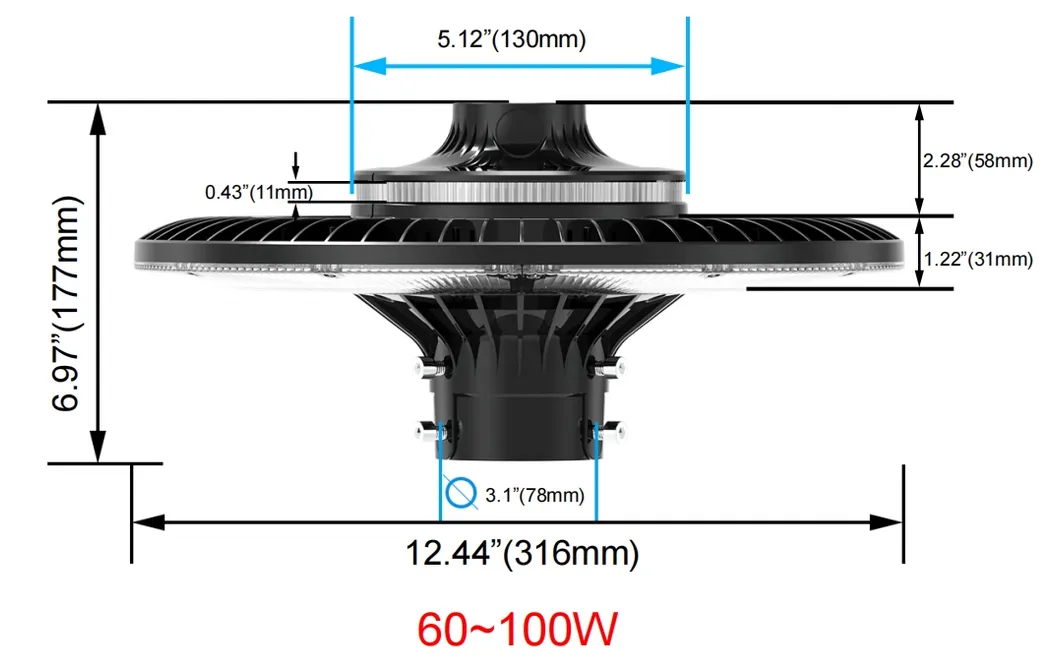 LED Bahçe Işığı Düzenlenebilir 150W IP65 İçinde Su geçirmez 130lm/W Yuvarlak Siyah Avlu Park Yard Post Top 5