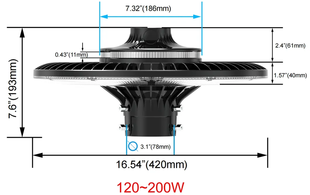 LED Bahçe Işığı Düzenlenebilir 150W IP65 İçinde Su geçirmez 130lm/W Yuvarlak Siyah Avlu Park Yard Post Top 6