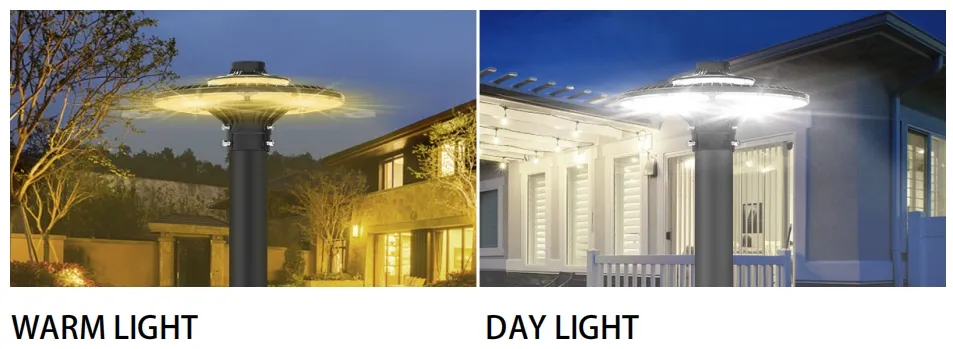 LED Bahçe Işığı Düzenlenebilir 150W IP65 İçinde Su geçirmez 130lm/W Yuvarlak Siyah Avlu Park Yard Post Top 10