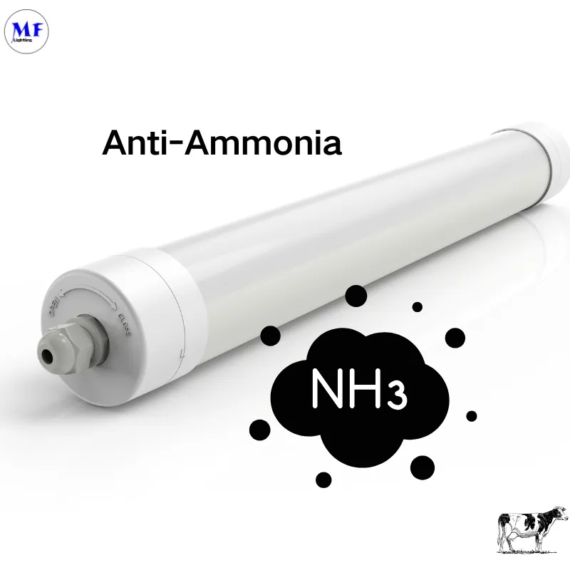 LED Tri-Proof Light Anti-Ammonia White Color Ik10 IP69K 0~10V Dim CCT Power Adjustable 170lm/W 1.6m for Diary Cow Sheep Farmyard Livestock 0
