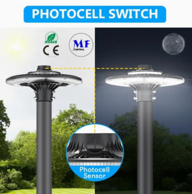 LED Bahçe Işığı Düzenlenebilir 150W IP65 İçinde Su geçirmez 130lm/W Yuvarlak Siyah Avlu Park Yard Post Top